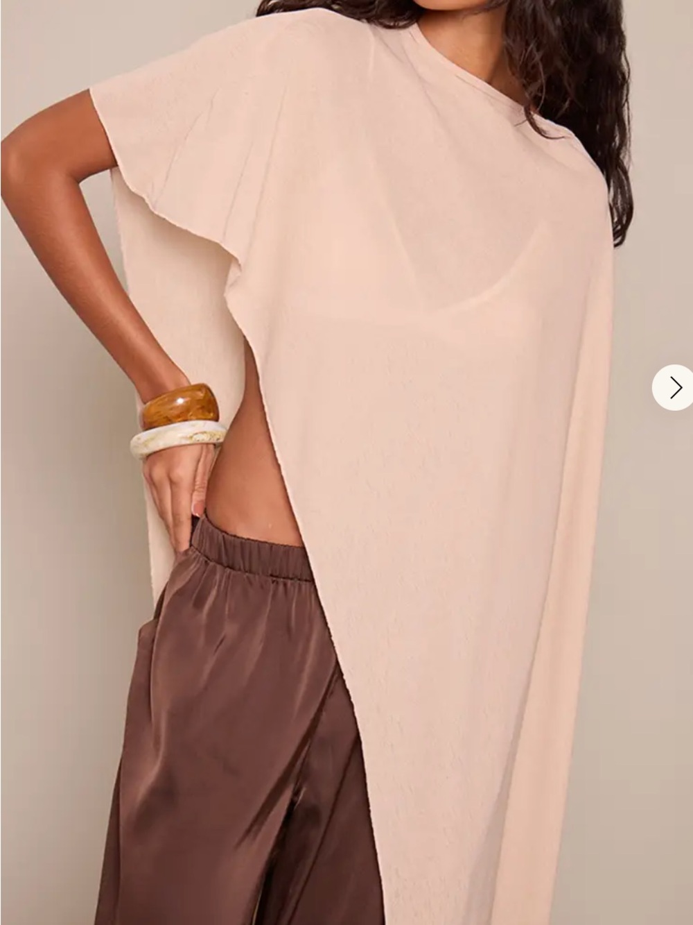 PrettyLittleThing Stone Beige Slouchy Mesh Cape Top